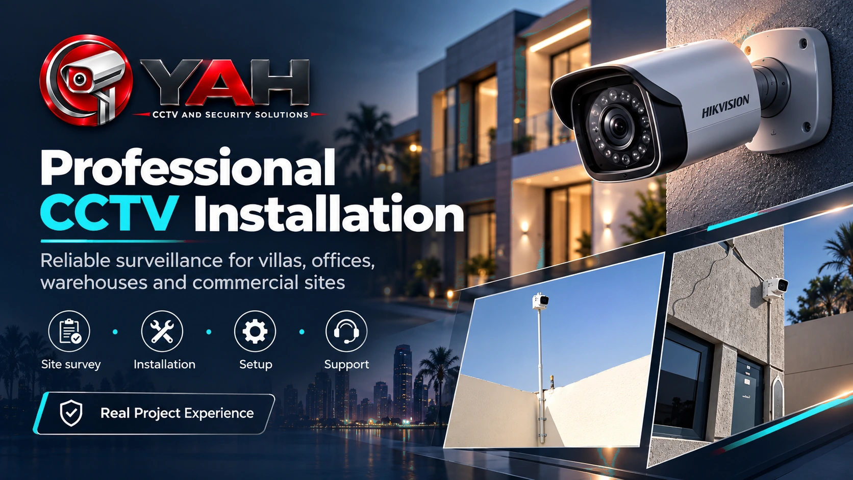 Professional CCTV installation for villas, offices, warehouses and commercial sites