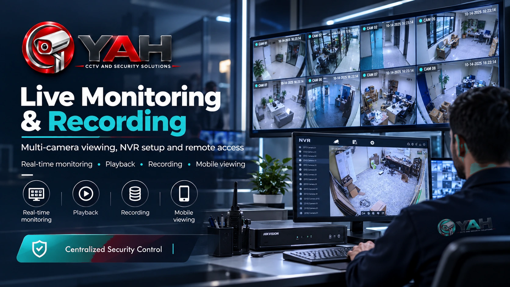 Live CCTV monitoring, NVR recording and remote viewing solutions
